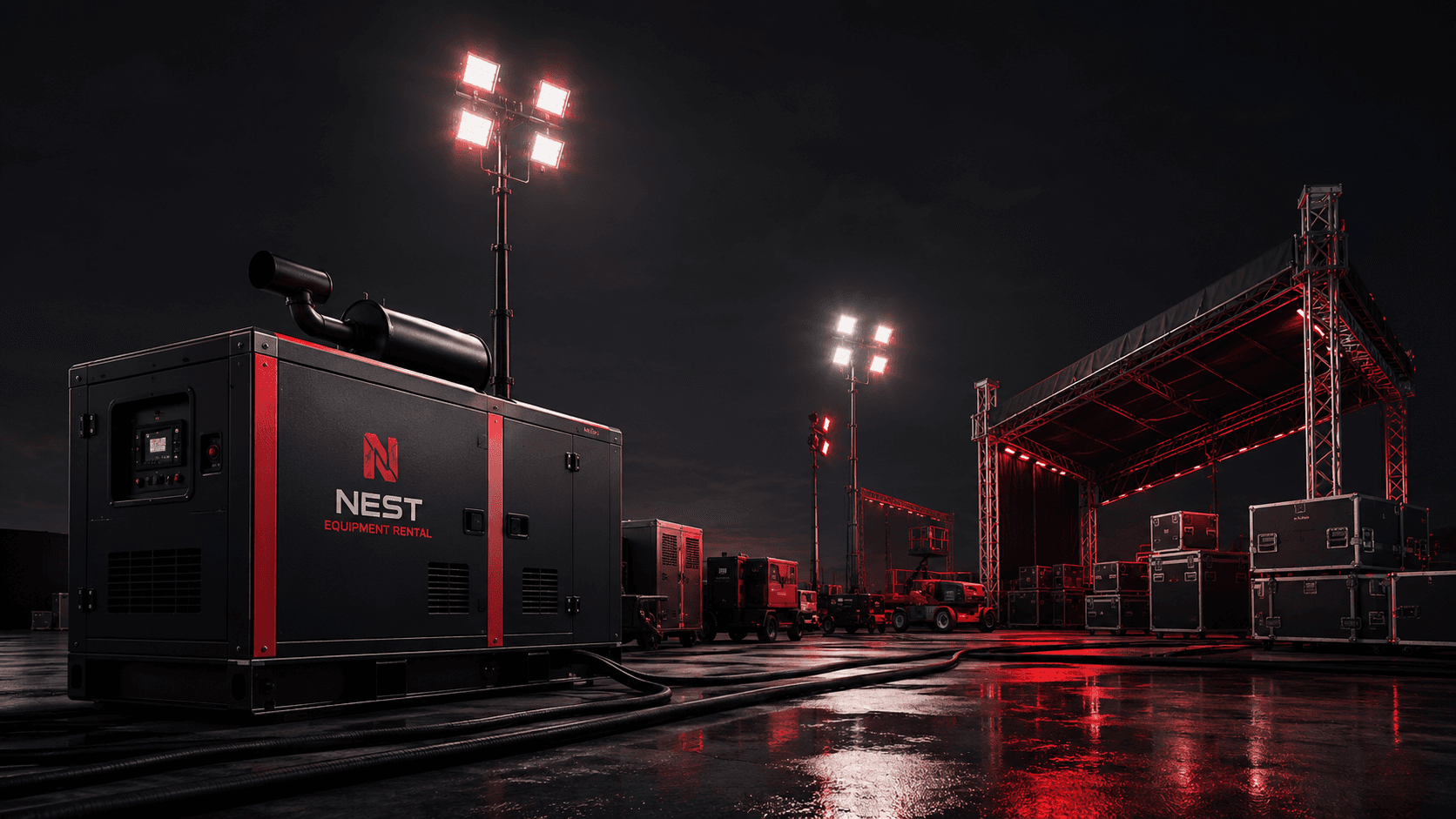 NEST equipment rental at a night event site